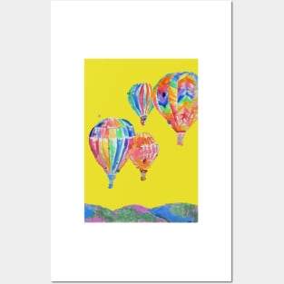 Hot Air Balloon Watercolor Painting on Yellow Balloons Posters and Art